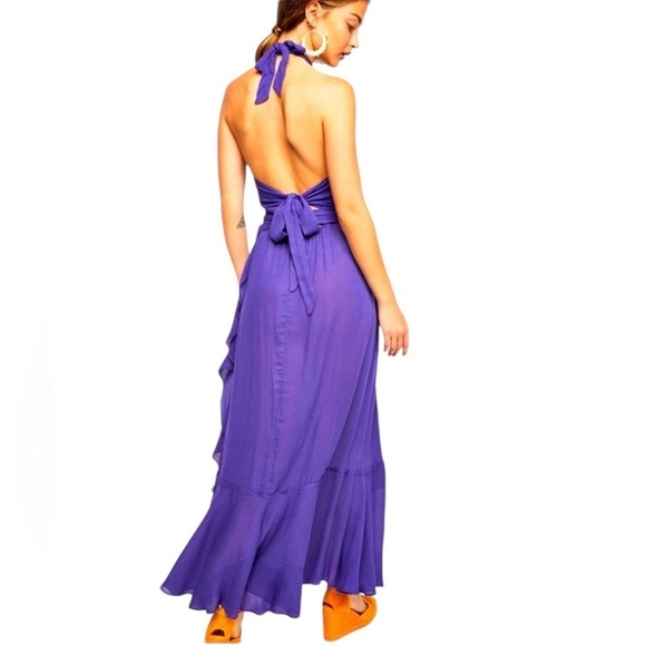 Free People Strappy Maxi Dress Bring on the Heat Gauze Wrap Skirt Purple Size S - Picture 5 of 15